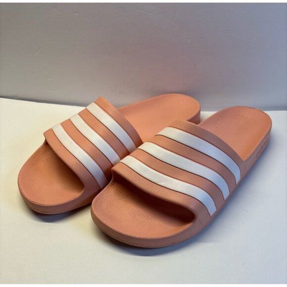 Adidas pink & white slides (size 10) - Picture 1 of 7